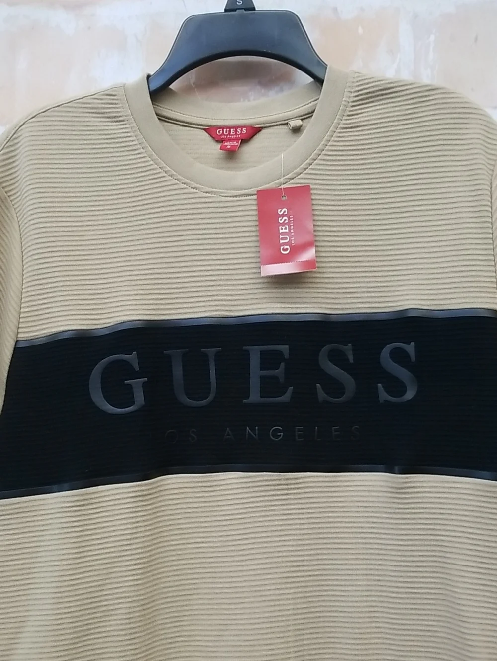 NWT Guess Men's Tan Tee with Black Logo Band Size M - Picture 2 of 8